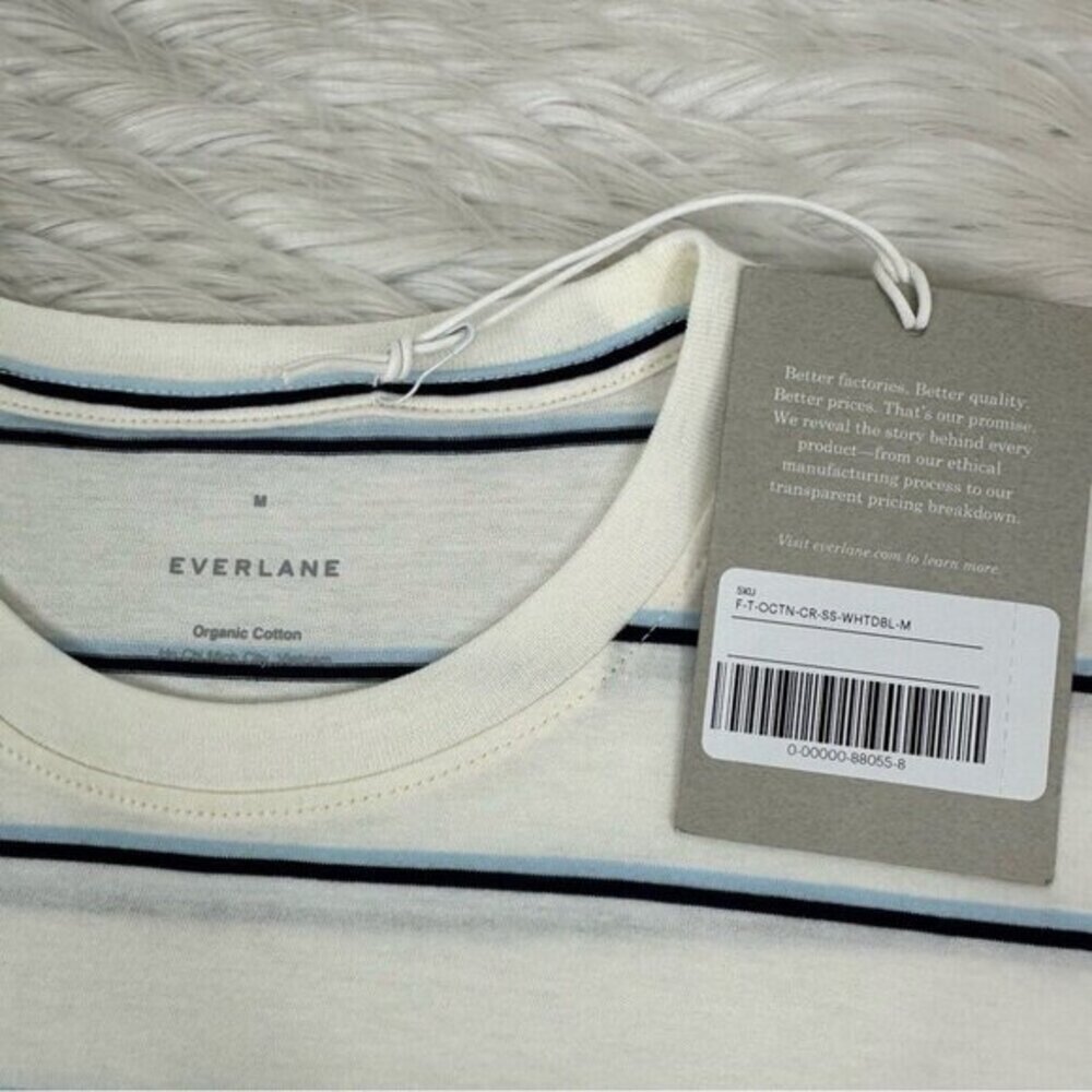 Everlane Organic Cotton Striped Crew T-Shirt White Blue Black M F-T-OCTN-CR-SS - Picture 7 of 12